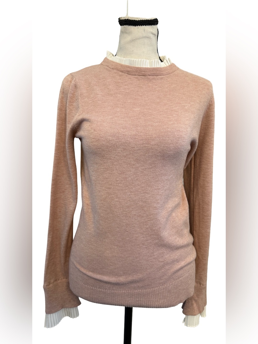 Sioni Milano Blush Pink Sweater Pleated Ruffle Collar Cuffs Sz Small